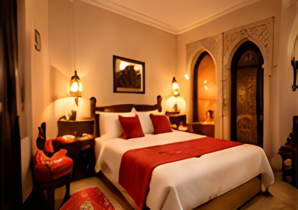 Chambre Double au jeté de lit rouge